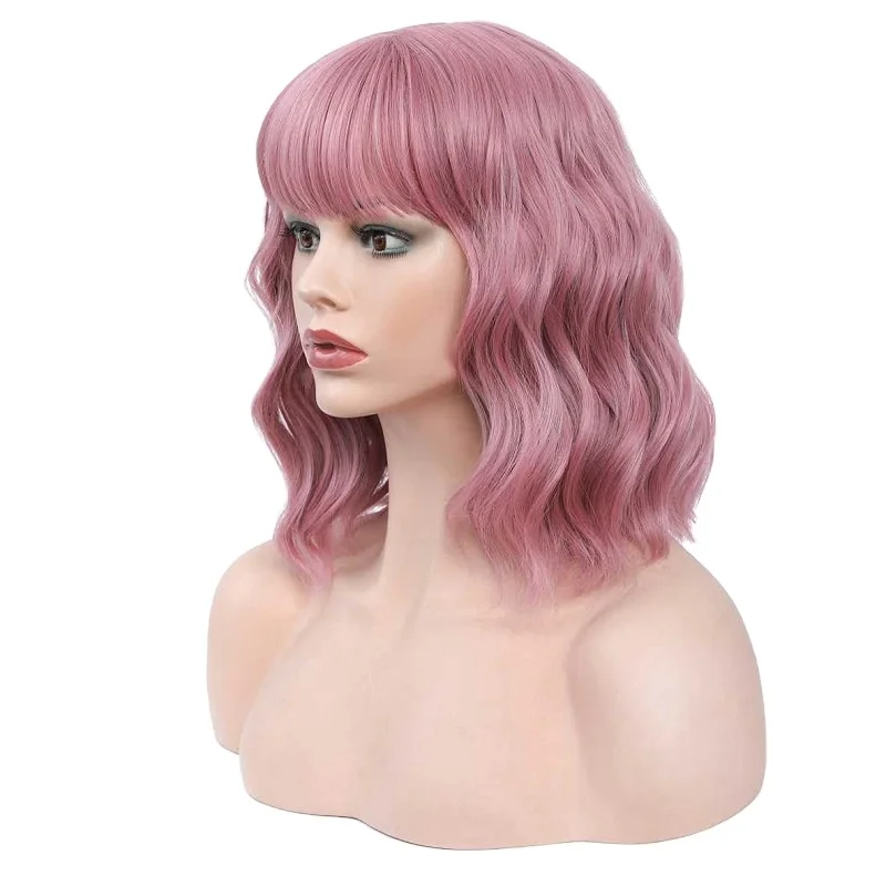 

High quality synthetic human pink natural hair wig