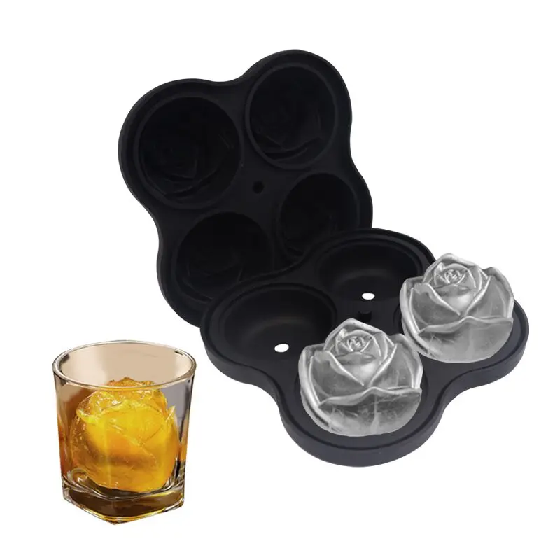 

Food Grade 4 Cavities Silicone Rose Ice Tray Mold Homemade Ice Mold Popsicle Whiskey Cocktail Drink Chocolate Ice Cream Mold, Blue,black