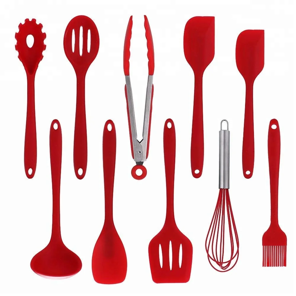 

High Quality Wholesale 10 Pieces Silicone Kitchen Accessories Cooking Utensils Set For Baking Bbq Tools, Different color