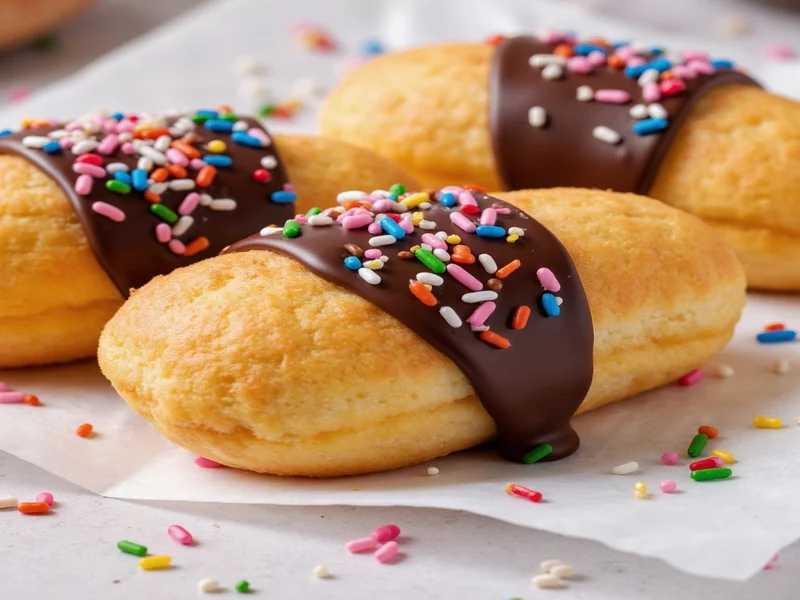 Chocolate-dipped homemade twinkies with colorful sprinkles