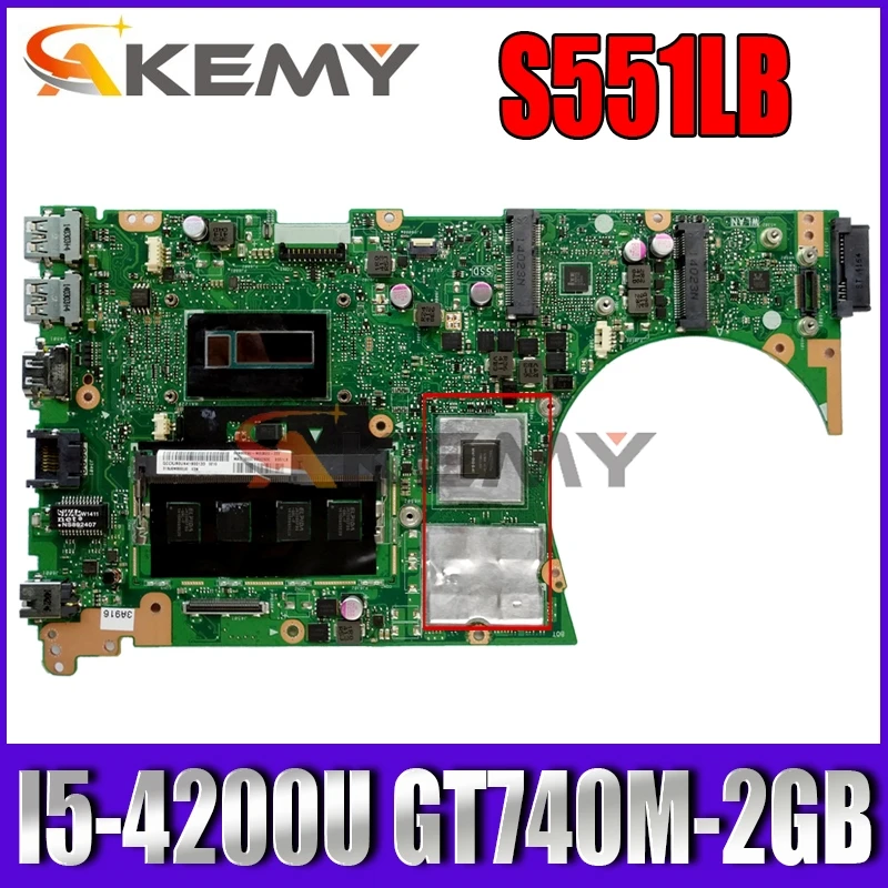 

Akemy S551LB Laptop motherboard for ASUS S551LB S551LN S551L original mainboard 4GB-RAM I5-4200U GT740M-2GB