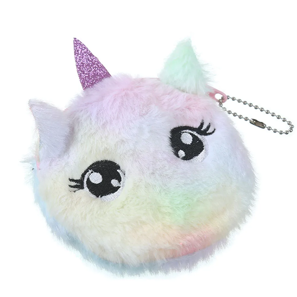 Gifts Tie Dye Cute Plush Fuzzy Unicorn Cat Embroidery Coin Purse Girl