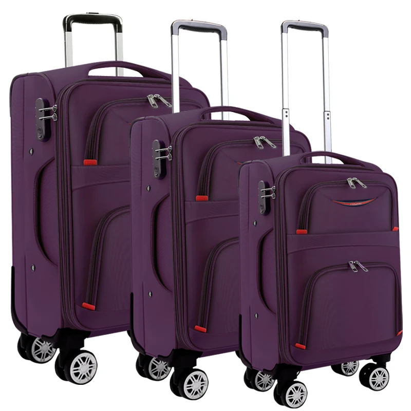 

Fashion style soft fabric 3 piece 20/24/28 inch luggage set travel suitcase luggage, Black,coffee,purple,blue and other colors are available as you require