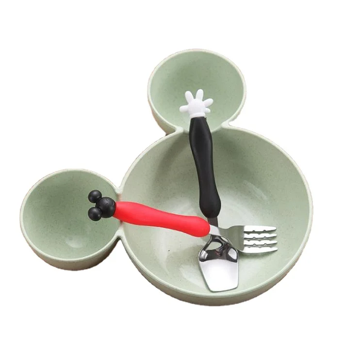 

Kids Plates Wheat Straw Cartoon Mickey Mouse Kids Bowl Children's Plate Dish Tray, Green/pink/beige/blue