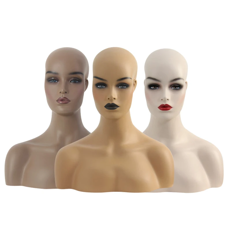 

Beautiful White Black Realistic Display Wig Fiberglass Head Mannequin Female Mannequin Head with Shoulders, Optional