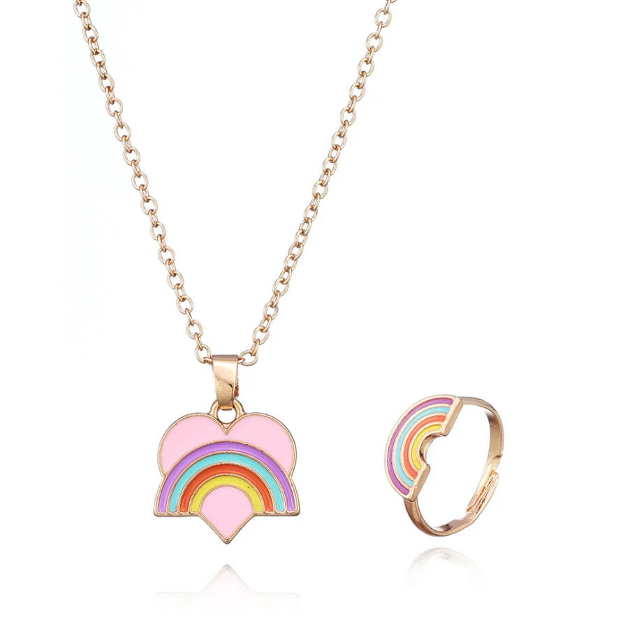 

Fashion Luxury Creative Children Jewelry color Necklace Ring Kids Jewelry Set for gift gold necklaces