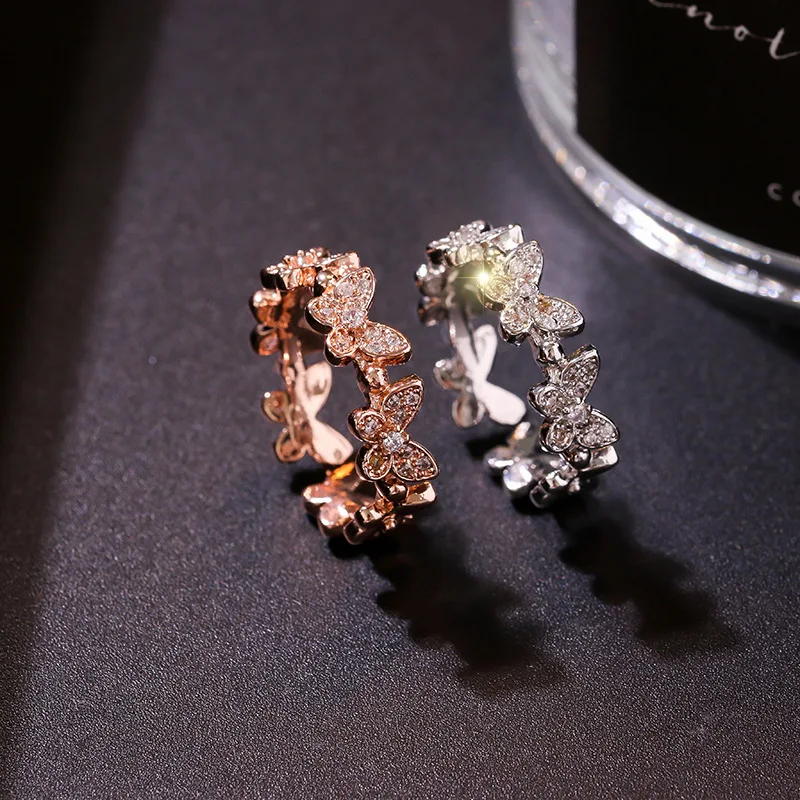 

Delicate Women Finger Jewelry Sparkling Cubic Zircon Butterfly Rings Open Cuff Crystal Butterfly Ring For Friends