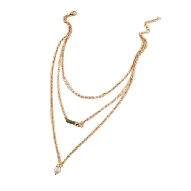 

LONGYAO Fashion New Freshwater Pearl Necklace Pearl Multilayer Natural Green Stone Pendant Clavicle Chain Jewelry