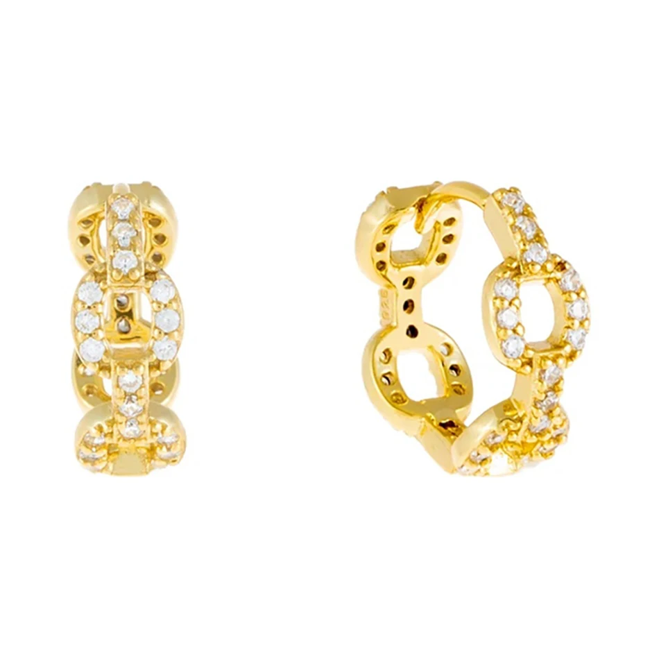 

Woman Fashion Earrings Brass 18k Gold Plated mini pave chain huggie earring with cubic zircon