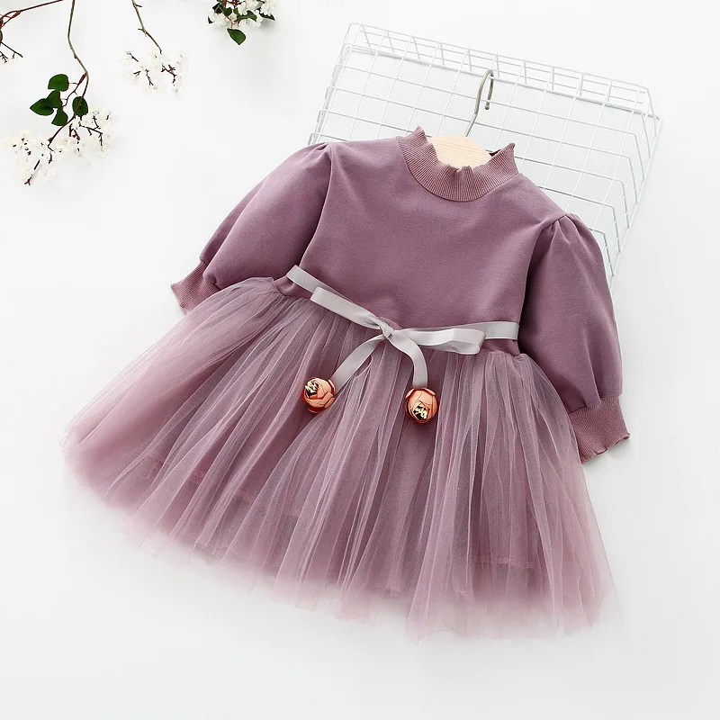 

B22400A Girl splicing gauze baby long sleeve cotton princess skirt spring dress