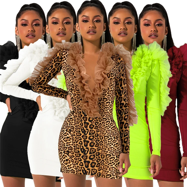 

Summer Women Sexy Dresses Fluorescent Neon Long Sleevdresses For Ladies