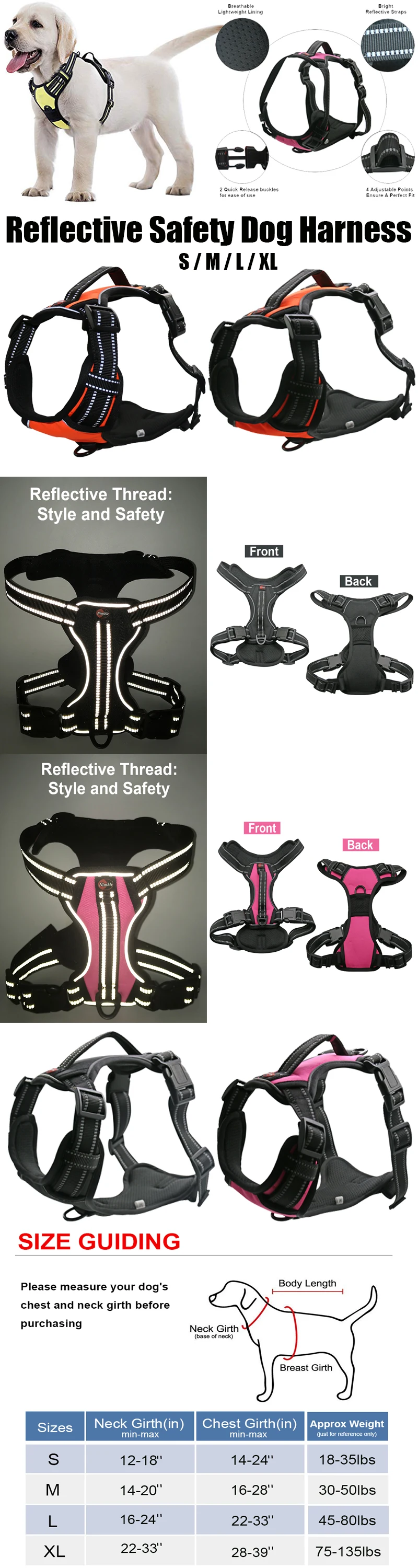 Amazon Hot Selling Custom No Pull Reflective Safety Dog Harness Made In China