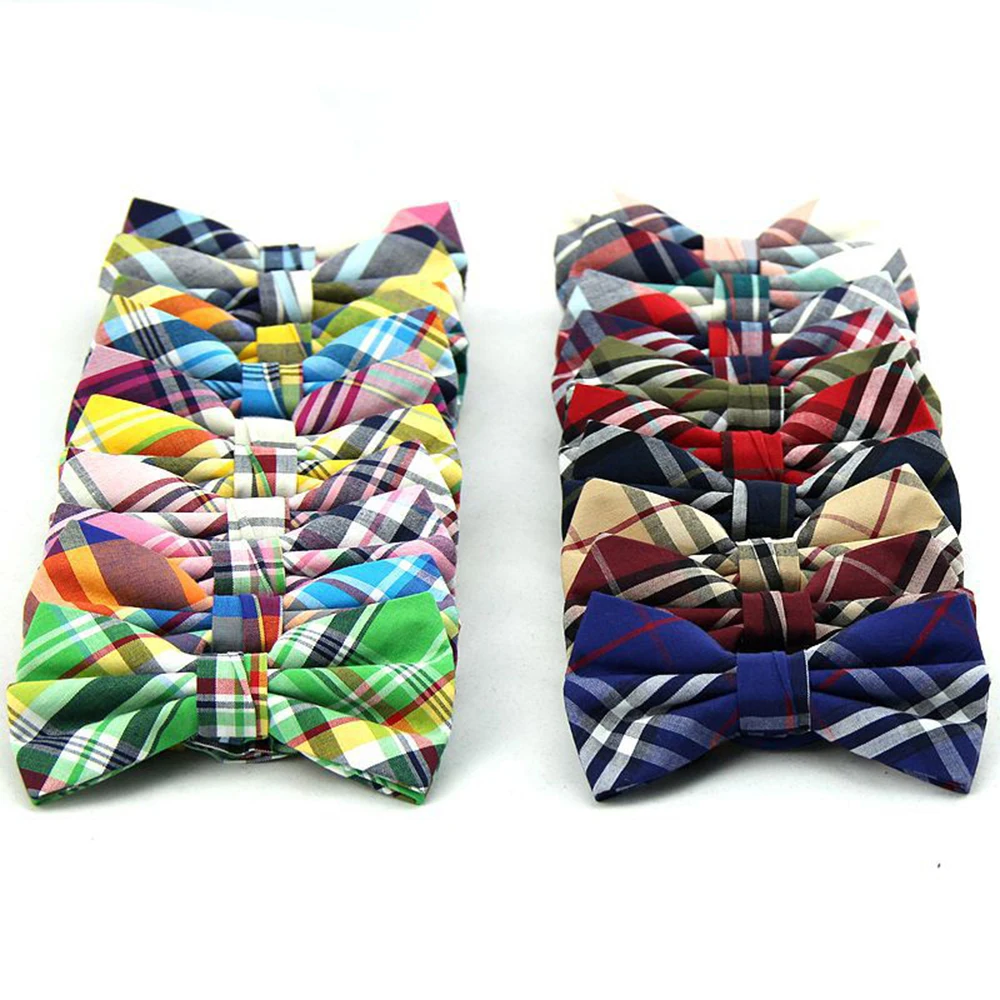 

Best Selling Plaid Cotton Mens Bow Tie For Wedding Party With Different Color