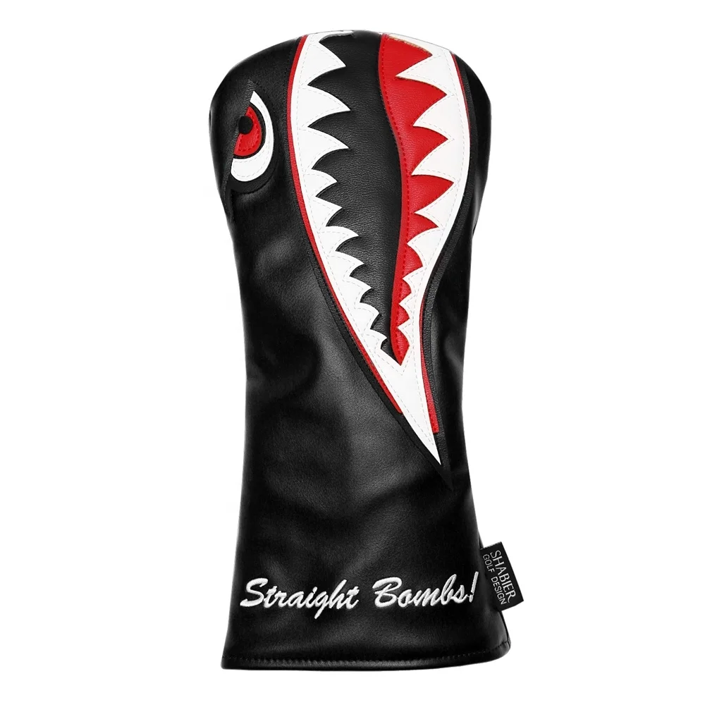 

Drop-Shipping Green Black White PU Leather Shark Golf Club Headcovers Driver Cover