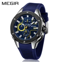 

MEGIR 2053 Men Sport Watch Chronograph Silicone Strap Quartz Army Military Watches Top Brand Luxury Men Clock