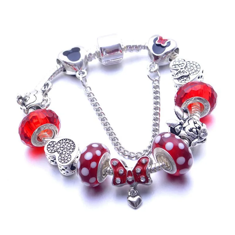 

DIY Mickey Minnie Series Bracelet Parent-child Jewelry Princess Red Bangles Girls Charm Bracelet Kids Crystal Beaded Bracelets