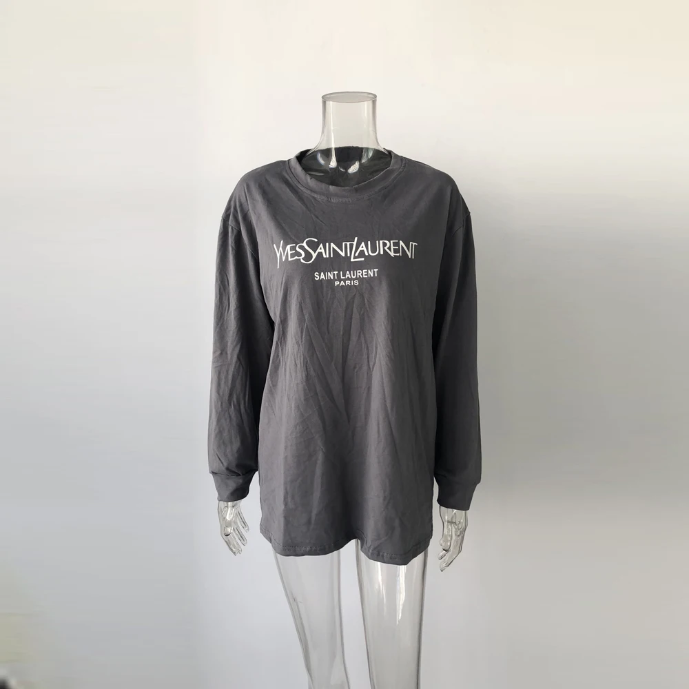 
8282 Cotton Material Printed Pullovers Women Long Sleeve Oversize Gray Color Tops High Quality Streetwear Holiday Cool Clothes 