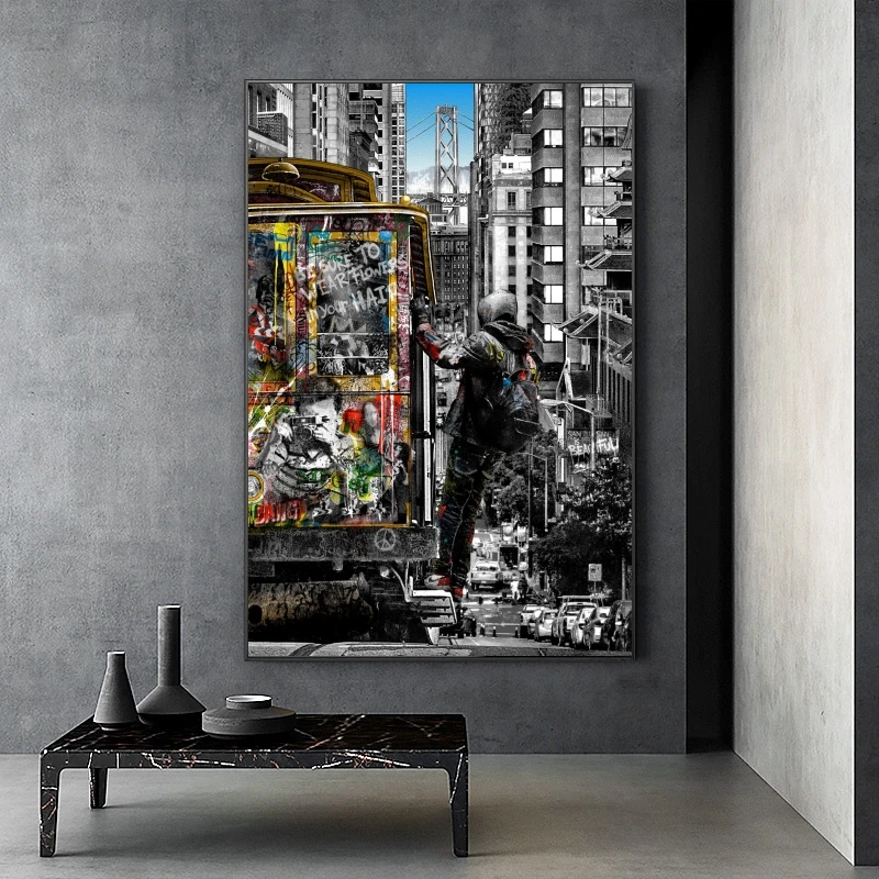 

Banksy Wall Art Paintings Street Landscape of London City Canvas Paintings Graffiti Pop Art Posters And Prints for Home Decor