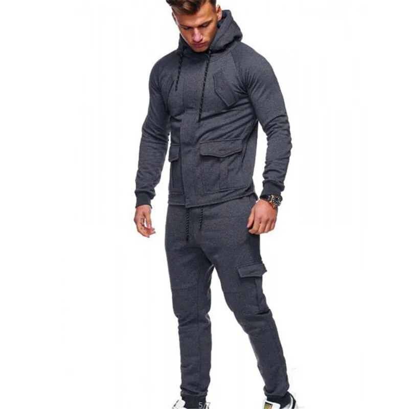 

Youth Europe And The United States Men's Fashion Sports Suit Pocket Decoration Fitness Casual Clothing