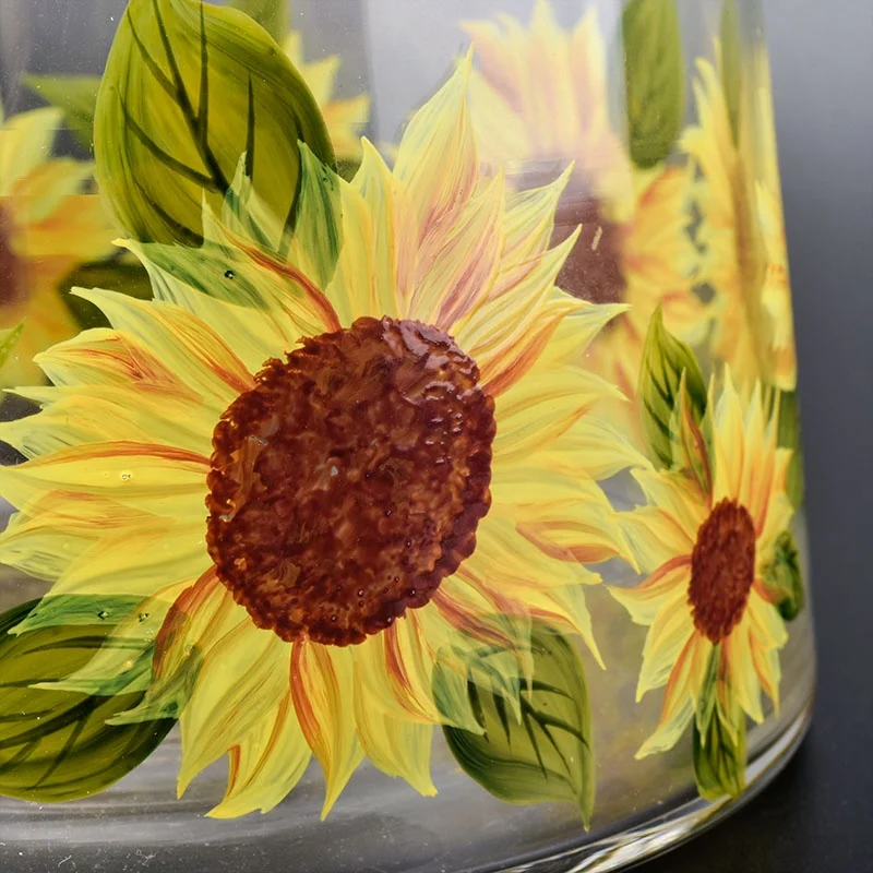 Luxury sunflower pattern votive candle vessel tea light glass candle holder vase home decor wholesale