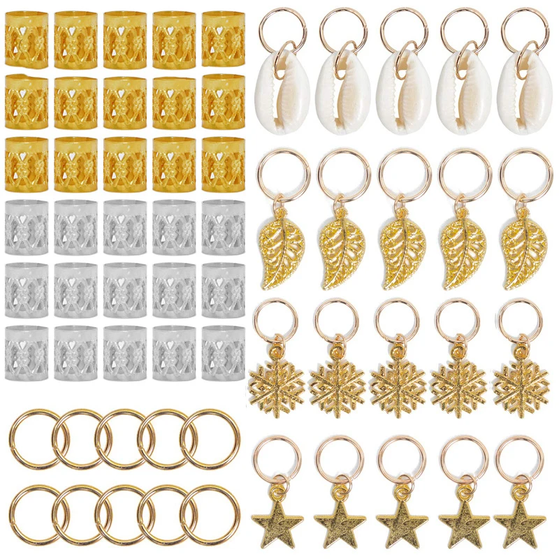 

80pcs Mixed Metal Round Buckle Headdress Star Spring Twist Braiding Hair Extension Hair Rings for Braids
