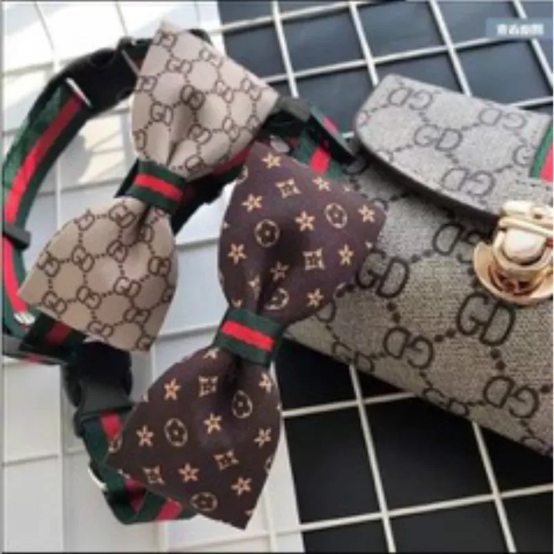 

luxury dog accessories High-End classic flower bowknot bell brand designer pet cat and dog collar