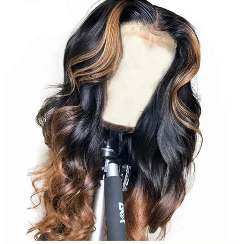 

150% Density Body Wave Lace Front Human Hair Wigs Ombre Color 1BT30 Glueless Brazilian 360 Frontal Lace Wig With Highlight