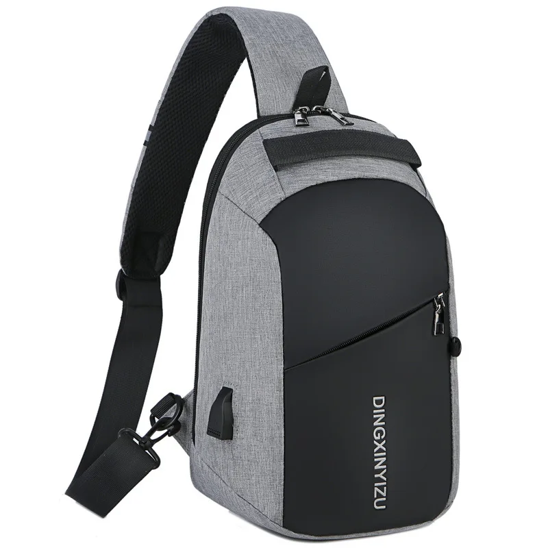 

MB028 fashion unisex 10 inches over the sports shoulder men chest rig bag for men with usb charging port