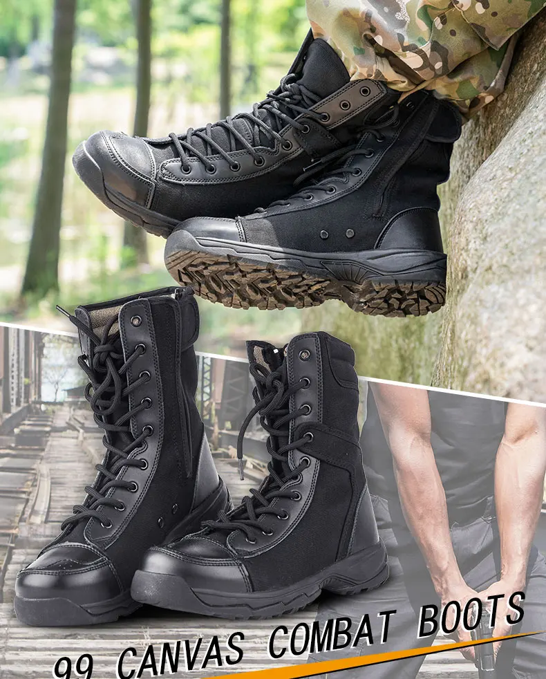 Breathable Canvas Upper Wear-proof Black Rubber Military Boots Anti ...