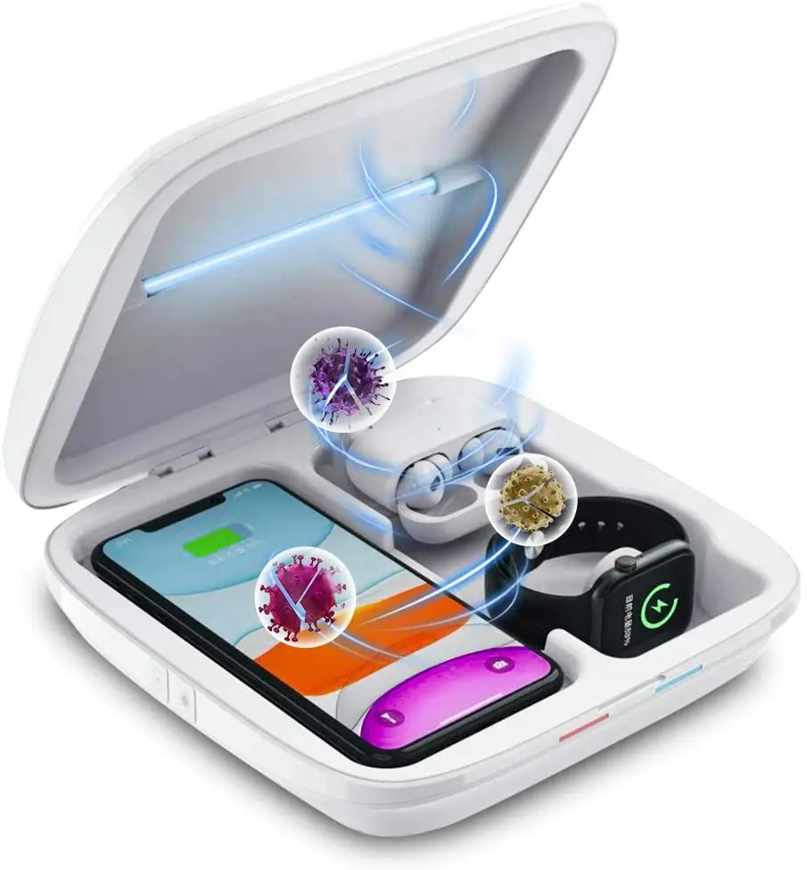 

Portable Disinfection box Sterilizer Cleaner UV Cell Phone Sanitizer and Charger, White