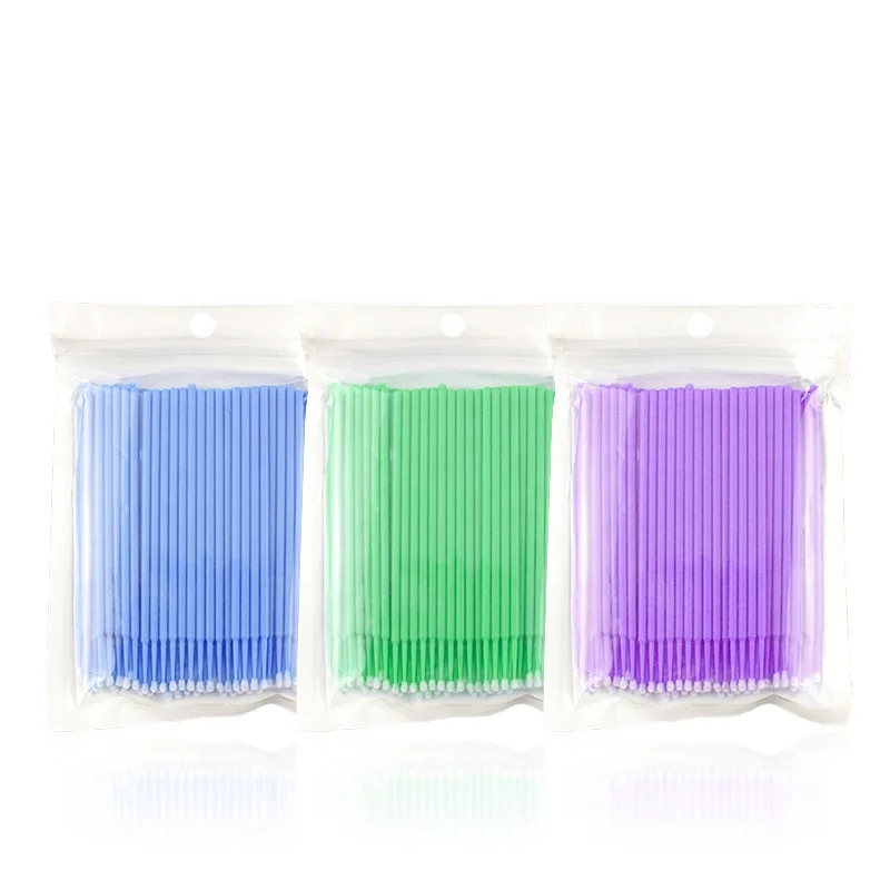 

Wholesale 100 PCS/bag Plastic Disposable Permanent Makeup Eyelash Cleaning Micro Eyelash Cotton Swab, Blue/green/purple/pink