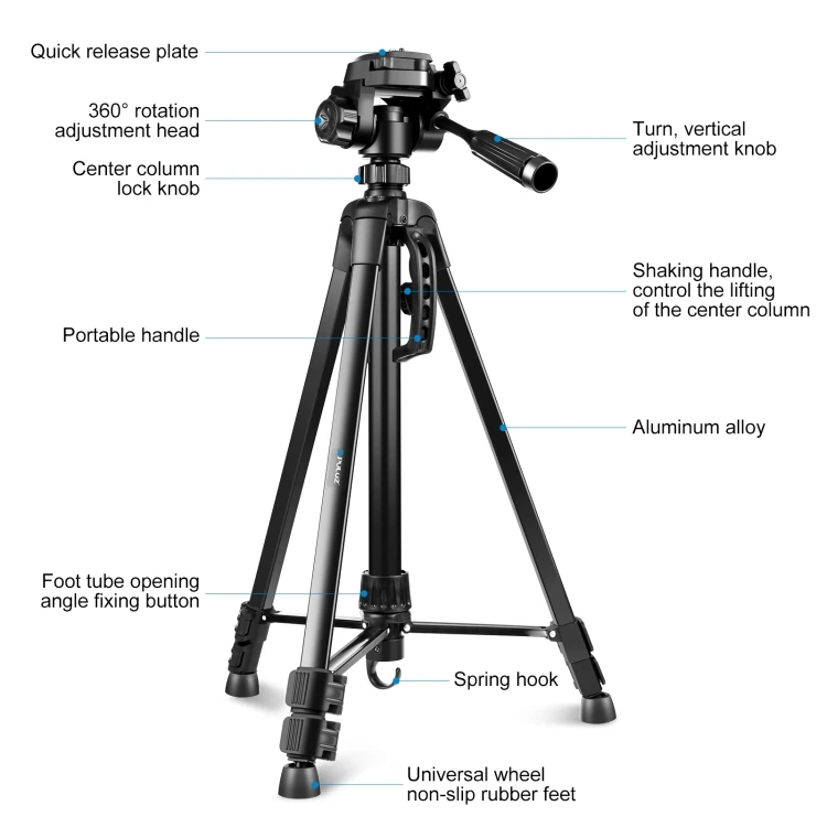 

Fast Dispatch PULUZ Aluminum Alloy Lightweight Tripod Mount Black Clamp Phone Tripod Digital Video Camera Tripod