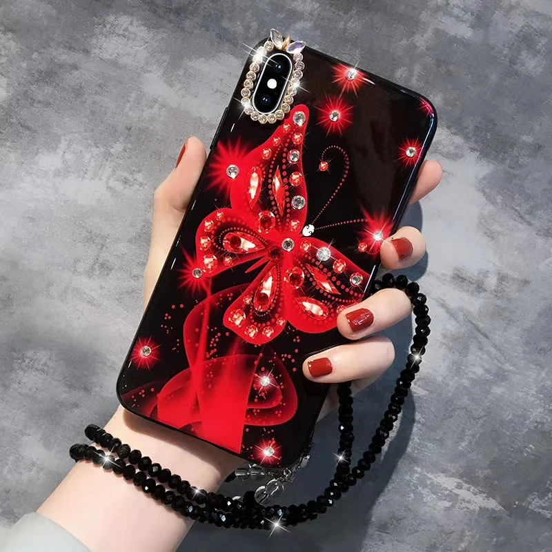 

dream butterfly IMD Silicone Soft Phone Case Cover for iPhone 11 Pro Max with Lanyard, Black