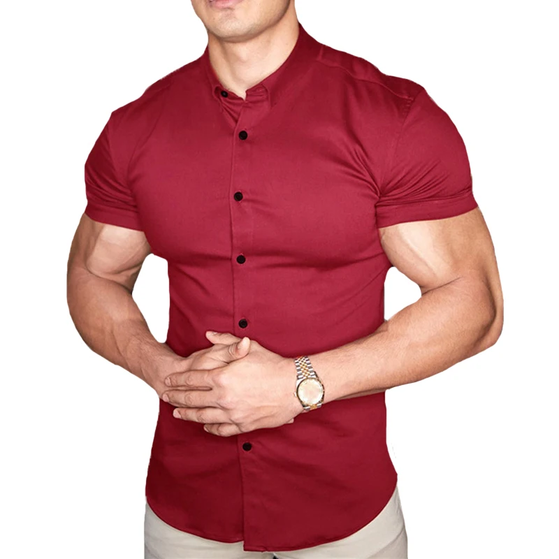 

Wholesale Latest Design Short Sleeve 100% Cotton Shirts For Men Solid Color Blank Slim Fit Casual Shirts