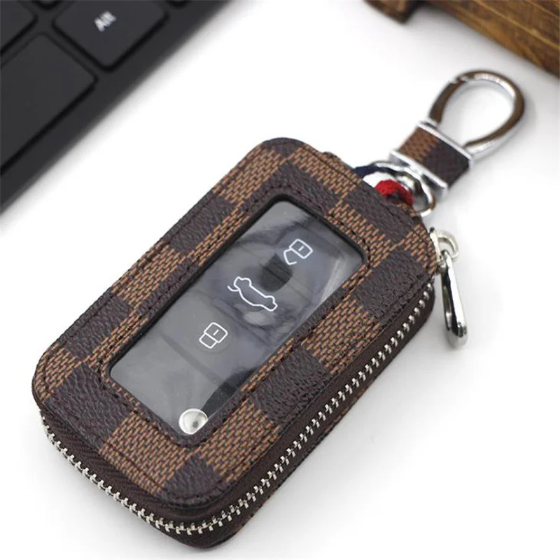 

Wholesale Leather key Ring Buffalo Plaid Keychain Pu Leather Women Wristlet Keychain Card Holder DOM112-20076