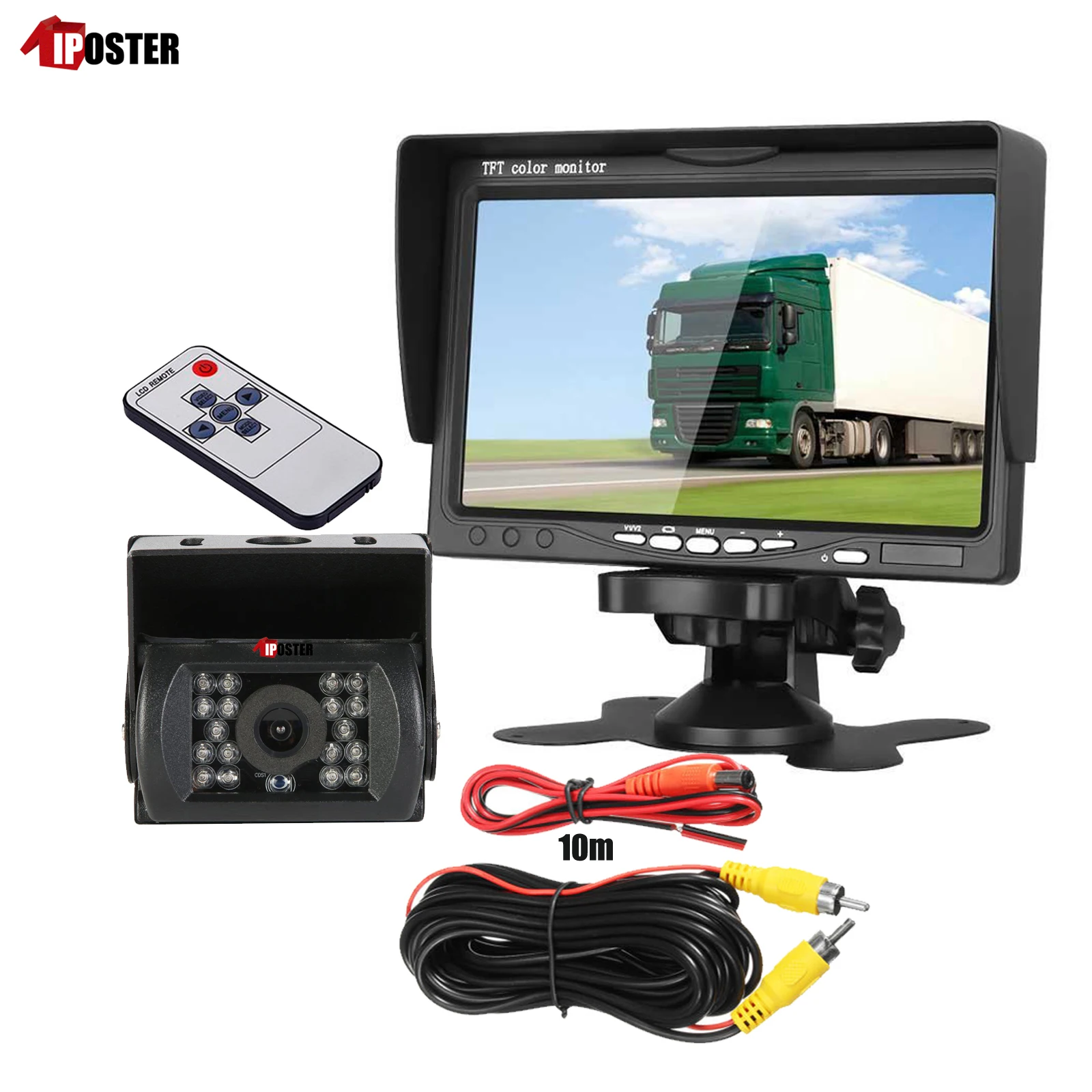 Iposter 7 Inch Car Reverse Monitor + 18 Infrared Led Night Vision Car