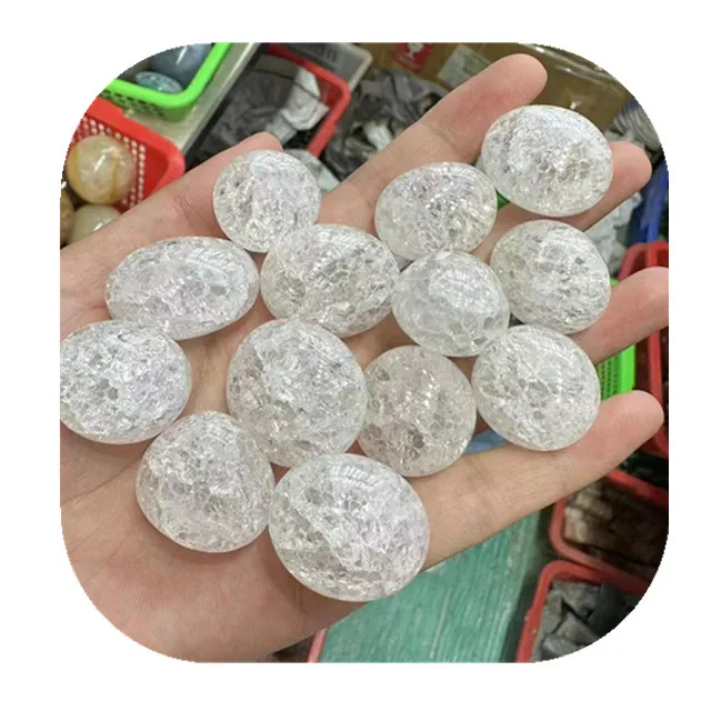 

Wholesale Polished crystal tumbled stone quartz crystals healing stone crackle clear quartz tumbled stone for home decoration