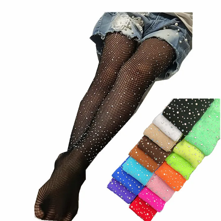 

Colors Kid Baby Girls Mesh Fishnet Net Bling Glitter Bedazzled Tights Fishnet Pantyhose With Rhinestone