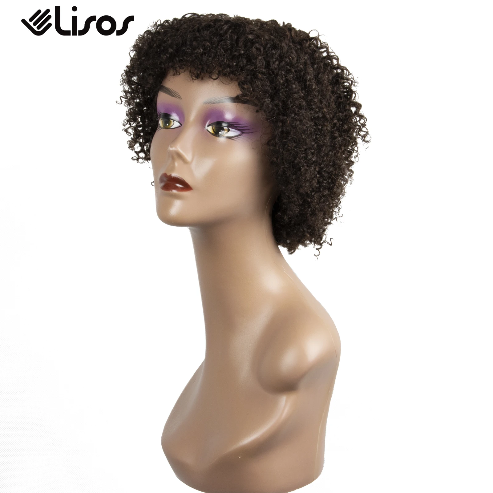 

2# Light Brown Pixie Cut Bob Short Curly Wig with Bangs Remy Brazilian Human Hair Afro Kinky Curly Human Hair Full Fringe Wigs, Ombre brown bob wig