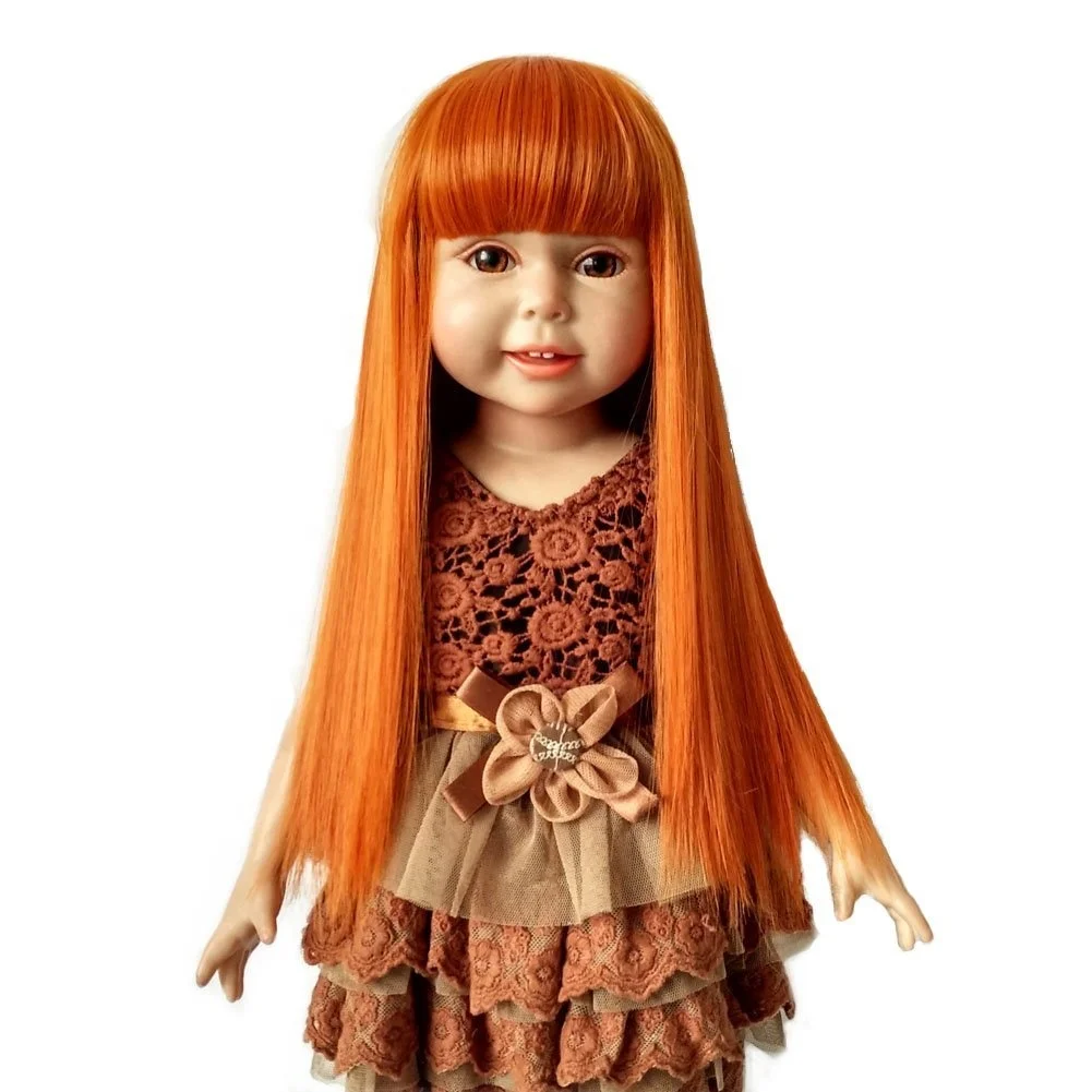 

Classic Long Straight Hair With Straight Bangs and Orange Color For American Doll Hair Doll Wig, As picture or custom