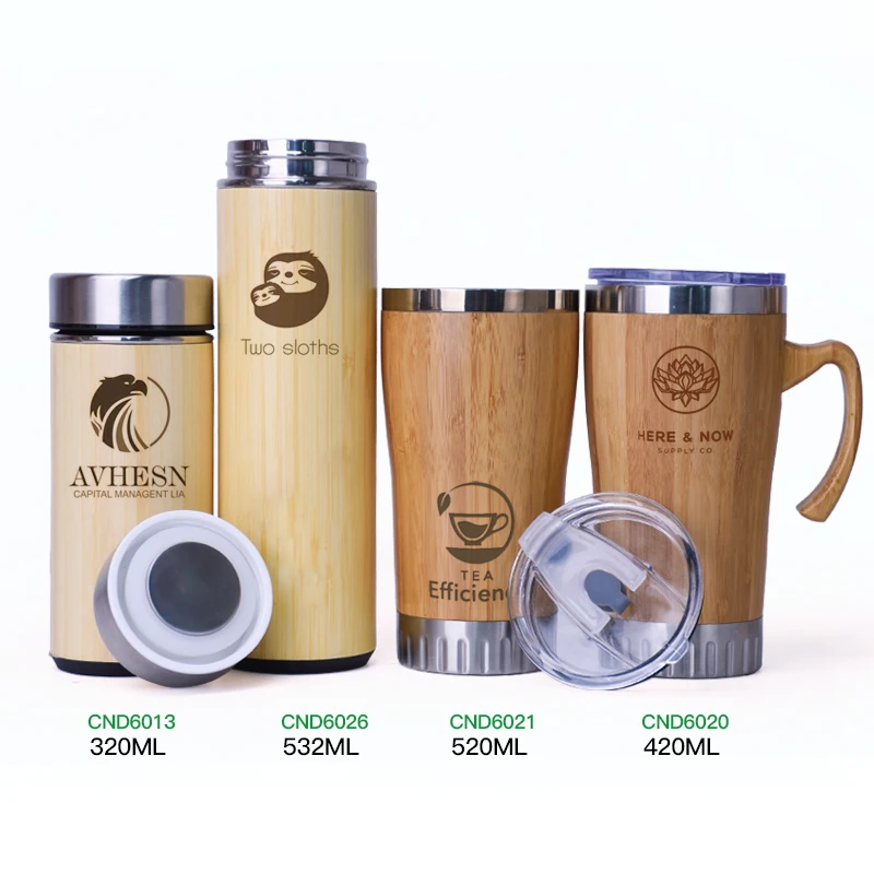 Wholesale custom printable eco friendly bamboo travel coffee cup bamboo tea mug with clear logo