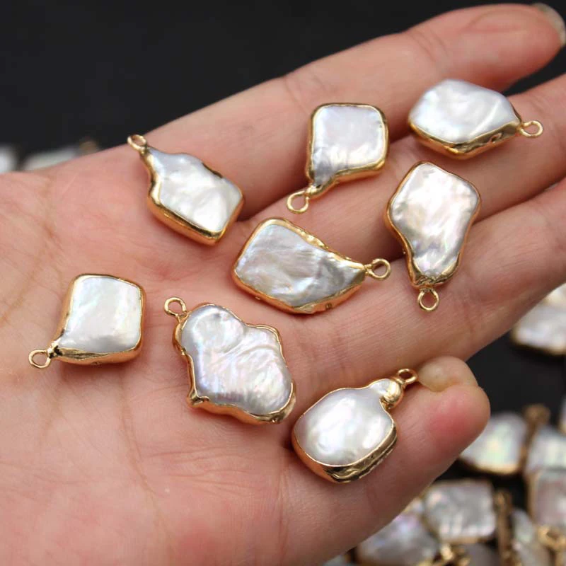 

DIY Pearl Beads Accessory,Natural Peal Pendant,Baroque Style Irregular Metal Serging Pearl Jewelry Component, White