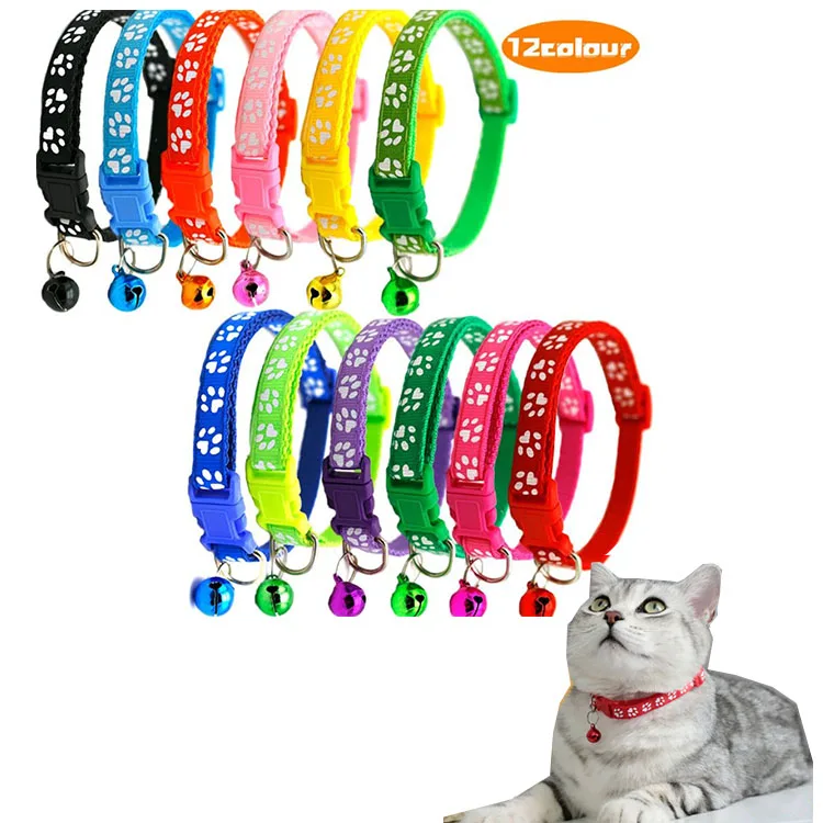 

Custom Fashion Cat Collar Multi-colors Adjustable Nylon Dog Collar With Bell Pet Puppy Cat Collar, Customized color