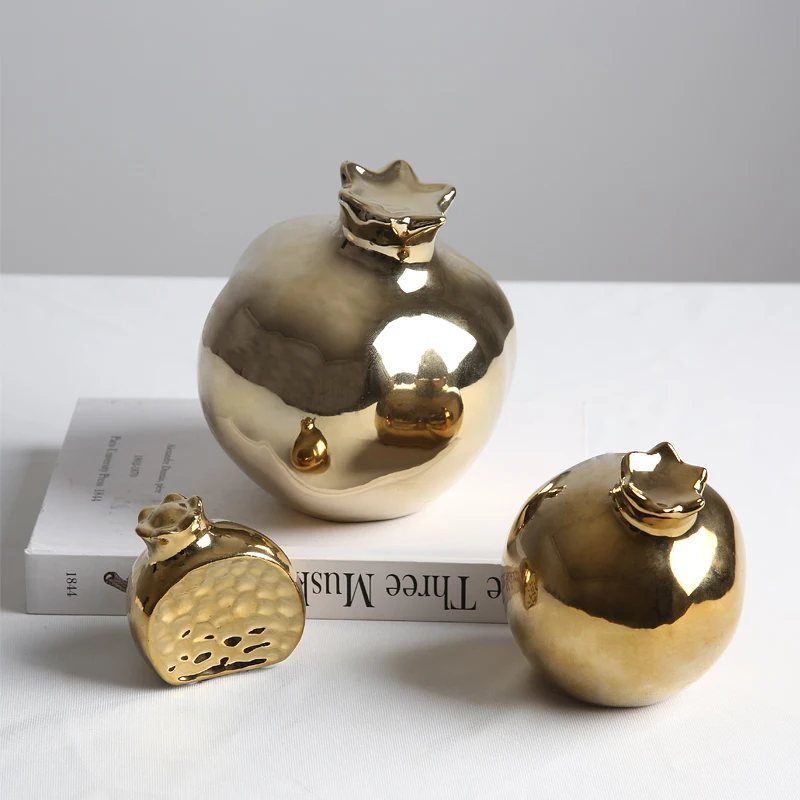 

Wholesale Home Interior Accessories Decoration Office Desk Gold Luxury Ceramic Pomegranate Ornament