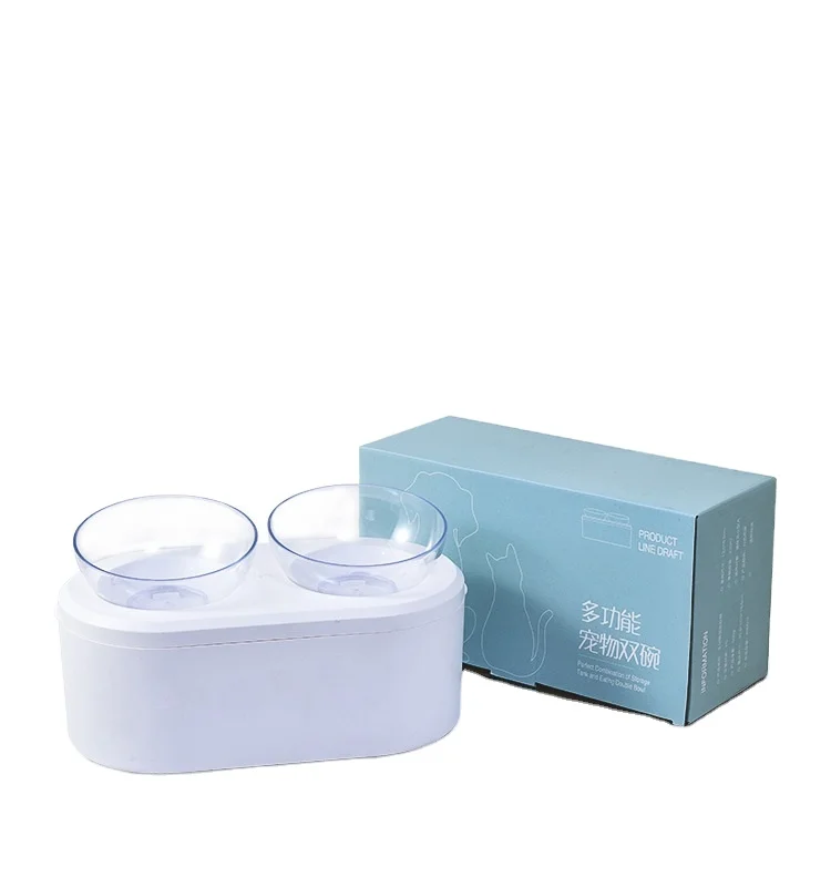 

15 Degree Bevel Non-slip Pets Feeder Double Water Bowl Neck Protection Cat Bowl, White