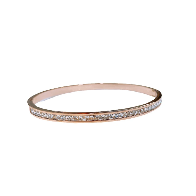

Korean Version Oval Plated Single Row Exquisite Zircon Bracelet Stainless Steel Bracelet 18K Rose Gold Fashion Jewelry