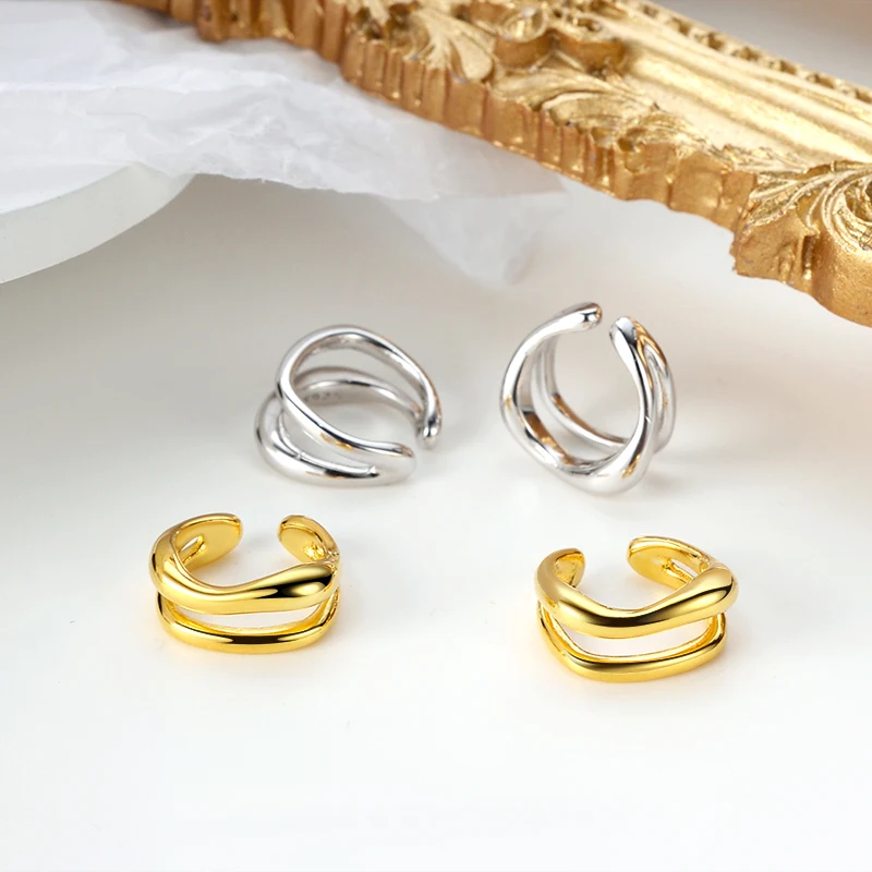

RINNTIN CL03 1PCS 925 Sterling Silver Ear clip Earrings gold plated ear cuff women 2021 earrings wholesale