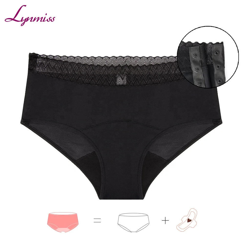 

LYNMISS 2021 Button Leak Proof Period Panties For Teens Underwear Soft Bamboo Fiber Women Black Menstrual panties