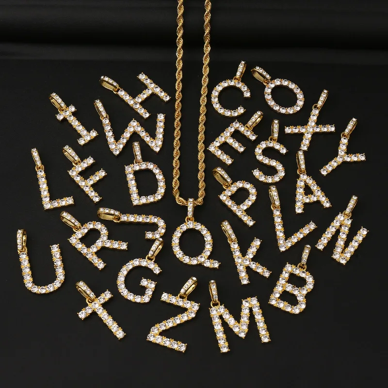 

Gold Rope Chains Iced Out Cubic Zircon Initial Letter Pendent Necklace for Men Women Diamond Letter Pendant, Silver/ gold color