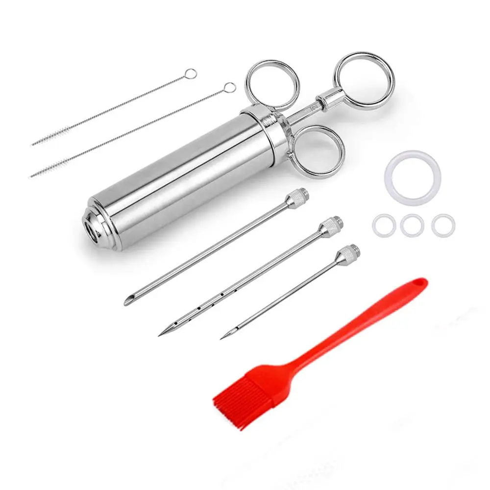 Heavy duty 2OZ 304 Stainless Steel Meat Marinade Injector with 3 needles